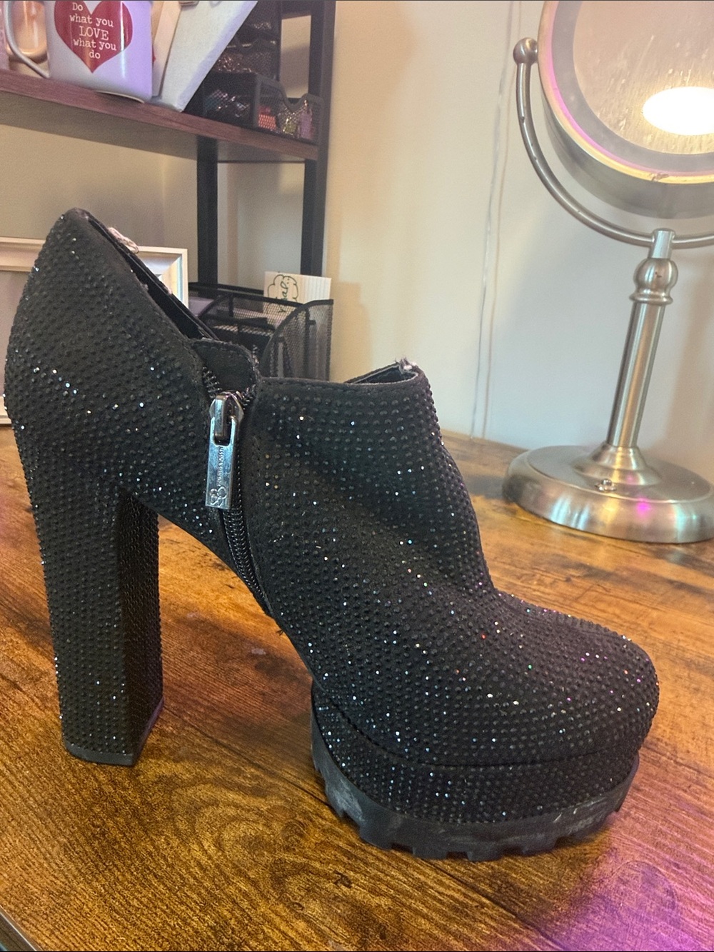 Jessica Simpson Black Rhinestone Platform Ankle Bootie